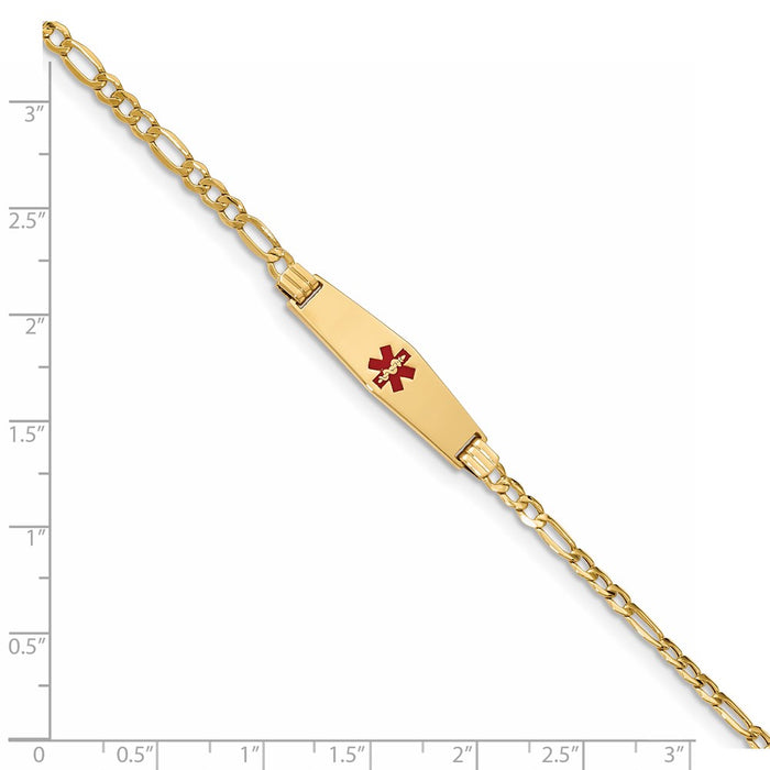 14K Medical Semi-Solid Soft Diamond Shape Red Enamel Figaro ID Bracelet