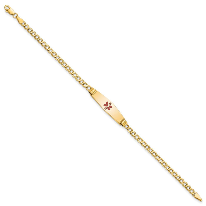 14K Medical Semi-Solid Soft Diamond Shape Red Enamel Cuban ID Bracelet