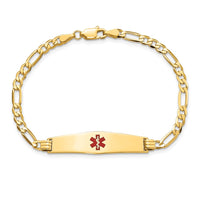 Thumbnail for 14K Medical Soft Diamond Shape Red Enamel Flat Figaro Link ID Bracelet