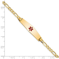 Thumbnail for 14K Medical Soft Diamond Shape Red Enamel Flat Figaro Link ID Bracelet