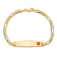 Thumbnail for 14K Medical Soft Diamond Shape Red Enamel Flat Figaro Link ID Bracelet