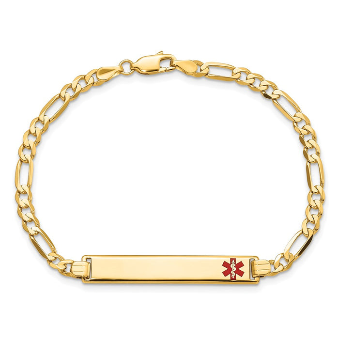 14K Medical Red Enamel Flat Figaro Link ID Bracelet