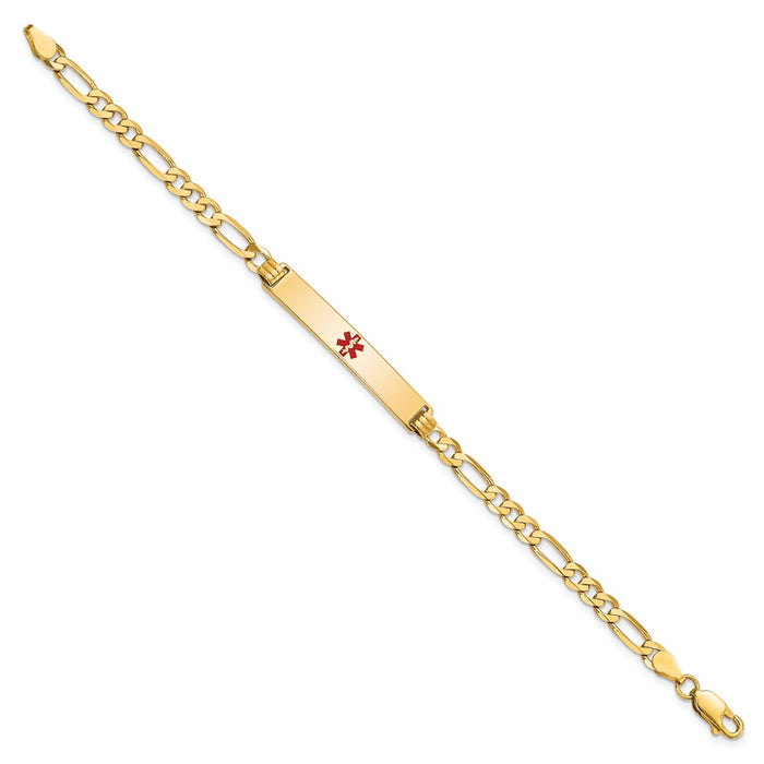 14K Medical Red Enamel Flat Figaro Link ID Bracelet