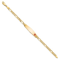 Thumbnail for 14K Medical Soft Diamond Shape Red Enamel Flat Figaro Link ID Bracelet