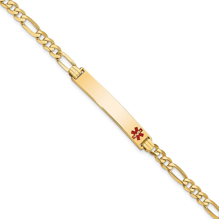 14K Medical Red Enamel Flat Figaro Link ID Bracelet