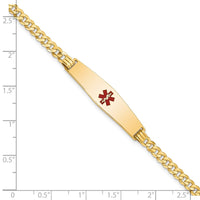 Thumbnail for 14K Medical Soft Diamond Shape Red Enamel Flat Curb Link ID Bracelet