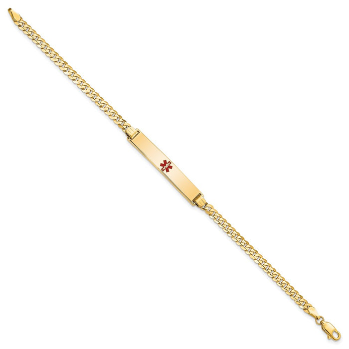 14K Medical Red Enamel Flat Curb Link ID Bracelet