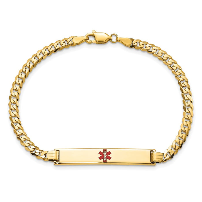 14K Medical Red Enamel Flat Curb Link ID Bracelet