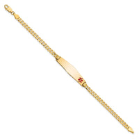 Thumbnail for 14K Medical Soft Diamond Shape Red Enamel Flat Curb Link ID Bracelet
