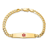 Thumbnail for 14K Medical Soft Diamond Shape Red Enamel Flat Curb Link ID Bracelet