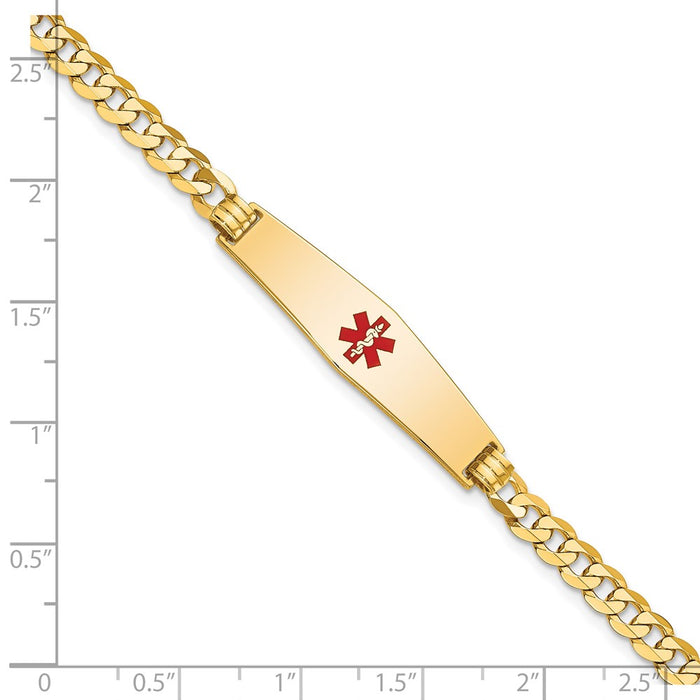 14K Medical Soft Diamond Shape Red Enamel Flat Curb Link ID Bracelet