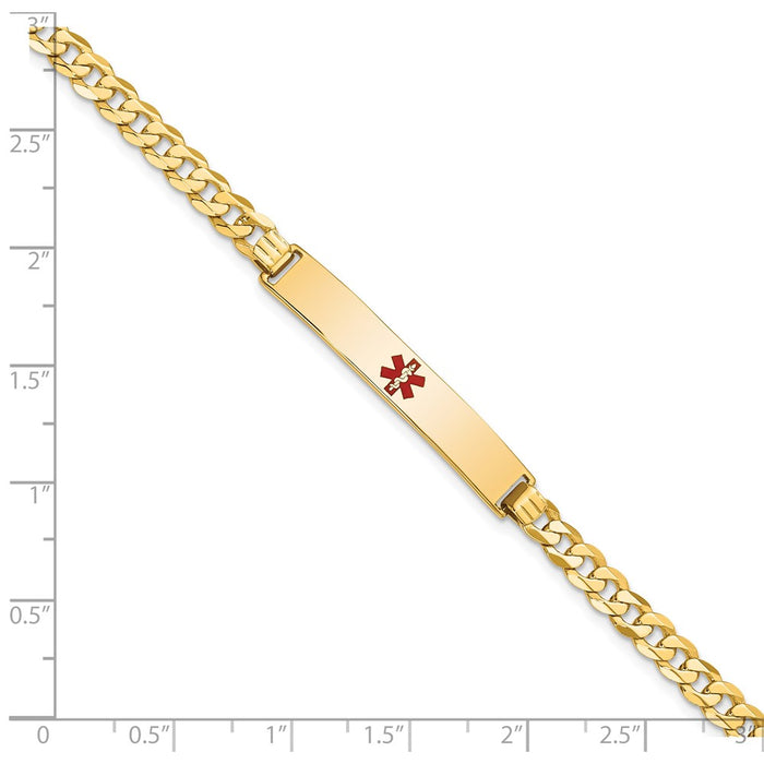 14K Medical Red Enamel Flat Curb Link ID Bracelet