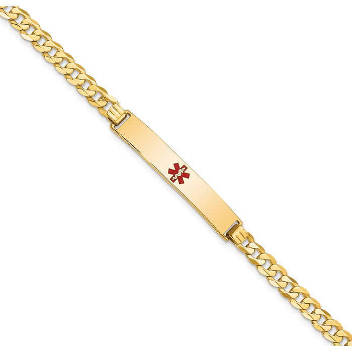 14K Medical Red Enamel Flat Curb Link ID Bracelet