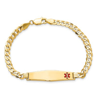 Thumbnail for 14K Medical Soft Diamond Shape Red Enamel Flat Curb Link ID Bracelet