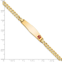 Thumbnail for 14K Medical Soft Diamond Shape Red Enamel Flat Curb Link ID Bracelet
