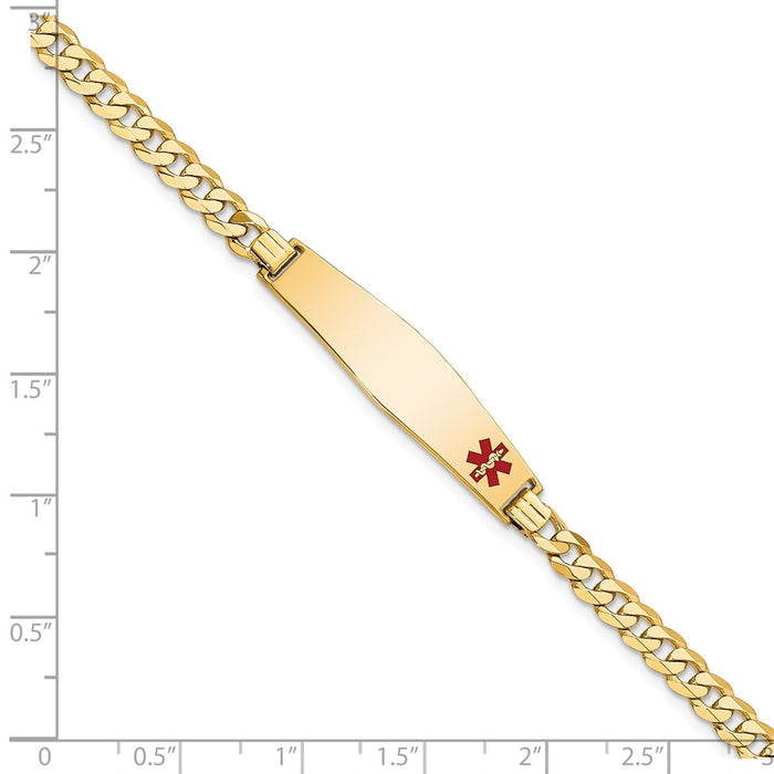 14K Medical Soft Diamond Shape Red Enamel Flat Curb Link ID Bracelet