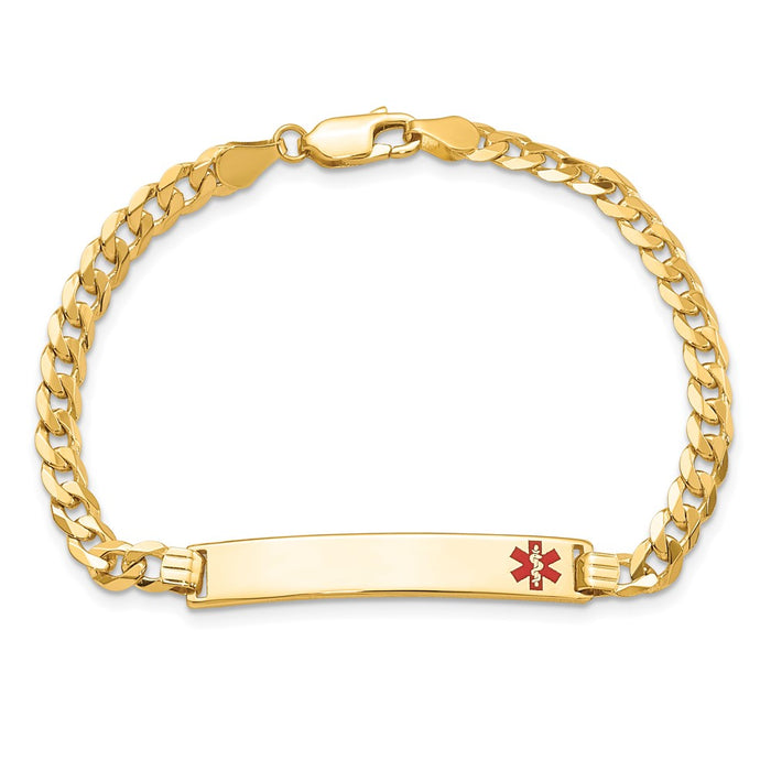 14K Medical Red Enamel Flat Curb Link ID Bracelet