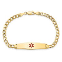 Thumbnail for 14K Semi-solid Medical Soft Diamond Shape Red Enamel Curb Link ID Bracelet