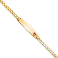 Thumbnail for 14K Semi-solid Medical Soft Diamond Shape Red Enamel Curb Link ID Bracelet