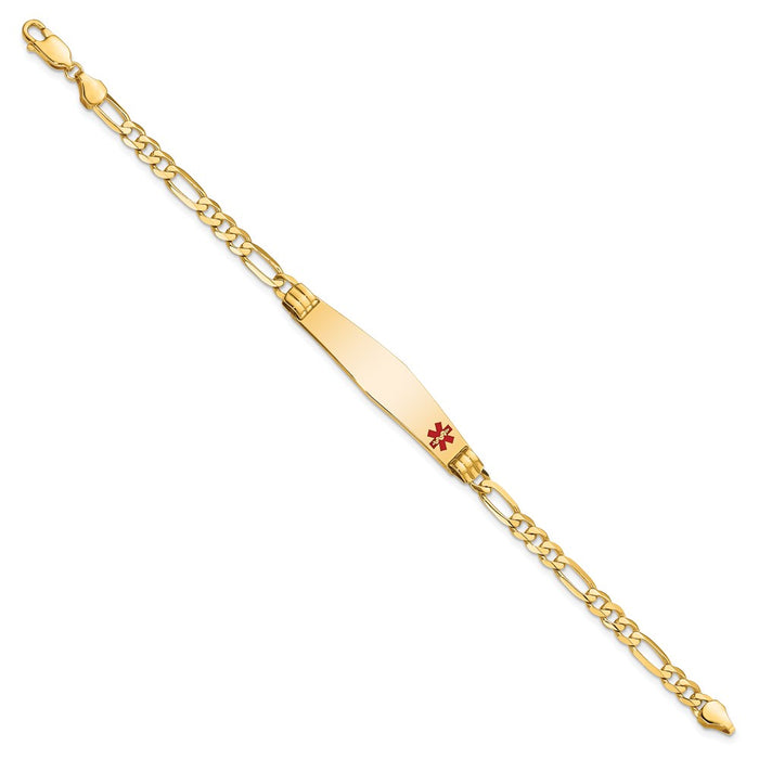 14K Medical Soft Diamond Shape Red Enamel Figaro ID Bracelet