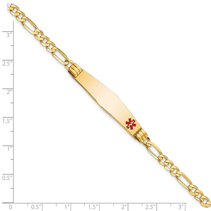 14K Medical Soft Diamond Shape Red Enamel Figaro ID Bracelet