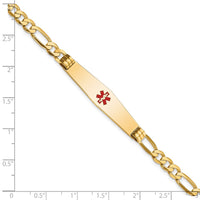 Thumbnail for 14K Medical Soft Diamond Shape Red Enamel Flat Figaro Link ID Bracelet