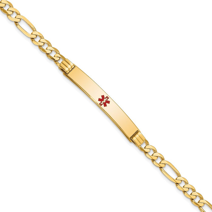 14K Medical Red Enamel Flat Figaro Link ID Bracelet