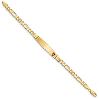 Thumbnail for 14K Medical Soft Diamond Shape Red Enamel Flat Figaro Link ID Bracelet