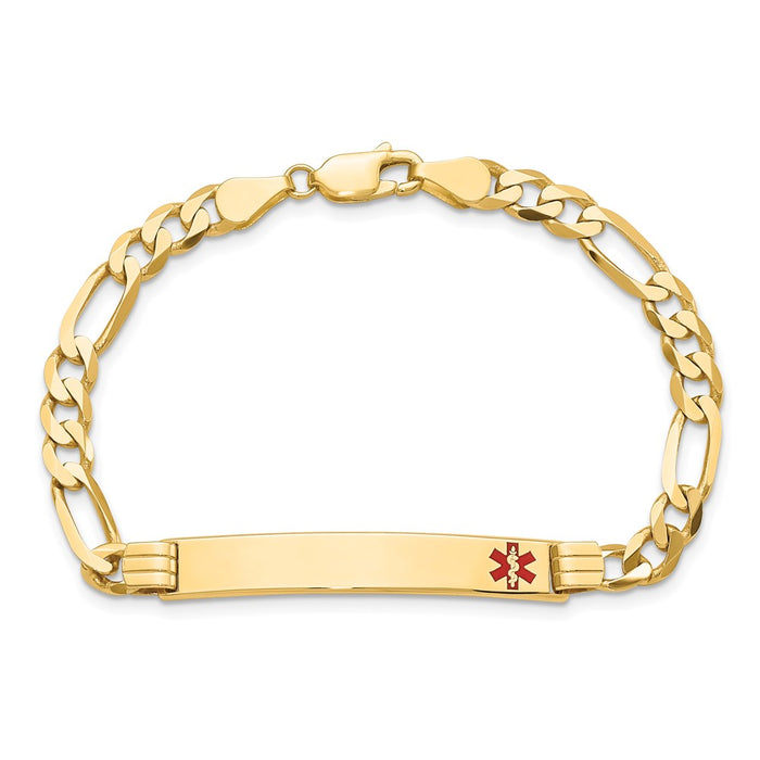 14K Medical Red Enamel Flat Figaro Link ID Bracelet