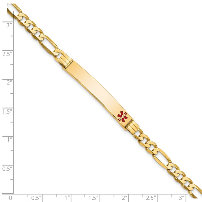 14K Medical Red Enamel Flat Figaro Link ID Bracelet