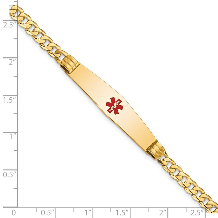 14K Medical Soft Diamond Shape Red Enamel Curb Link ID Bracelet