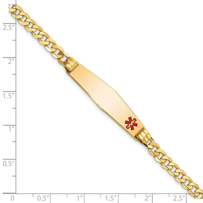 14K Medical Soft Diamond Shape Red Enamel Curb Link ID Bracelet