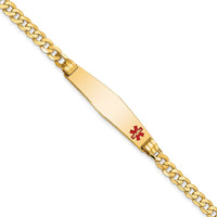 Thumbnail for 14K Medical Soft Diamond Shape Red Enamel Curb Link ID Bracelet