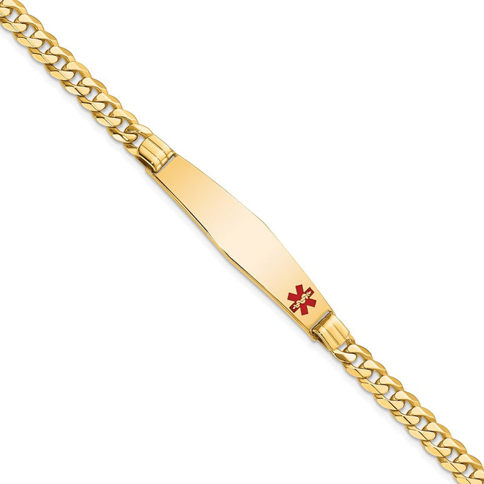 14K Medical Soft Diamond Shape Red Enamel Curb Link ID Bracelet