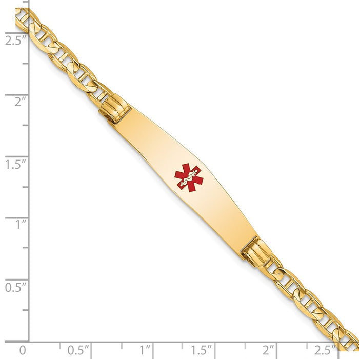 14K Medical Soft Diamond Shape Red Enamel Anchor Link ID Bracelet