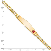 Thumbnail for 14K Medical Soft Diamond Shape Red Enamel Anchor Link ID Bracelet