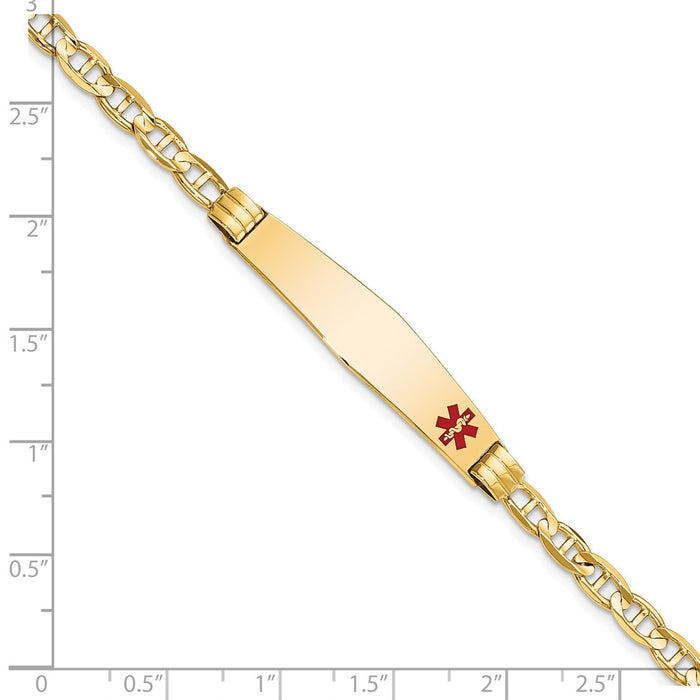 14K Medical Soft Diamond Shape Red Enamel Anchor Link ID Bracelet