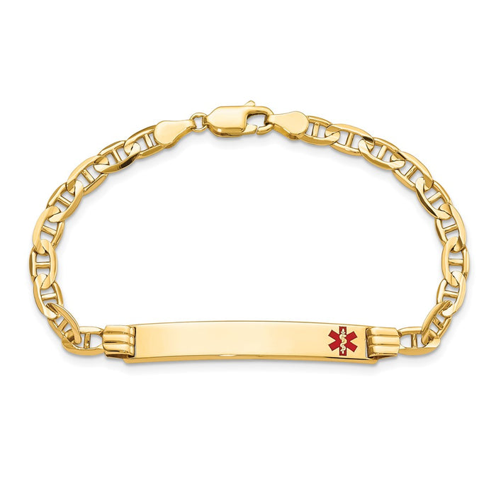 14K Medical Red Enamel Anchor Link ID Bracelet