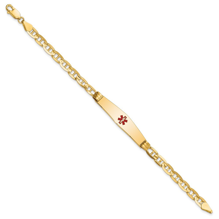 14K Medical Soft Diamond Shape Red Enamel Anchor ID Bracelet