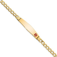 Thumbnail for 14K Semi-Solid Medical Soft Diamond Shape Red Enamel Cuban ID Bracelet