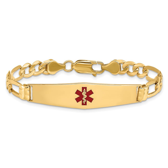 14K Medical Soft Diamond Shape Red Enamel Figaro ID Bracelet