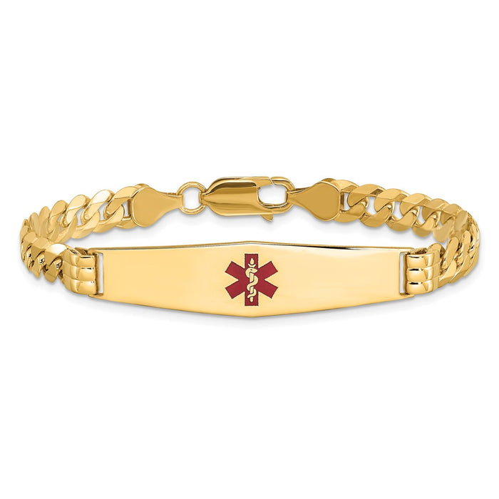 14K Medical Soft Diamond Shape Red Enamel Curb Link ID Bracelet