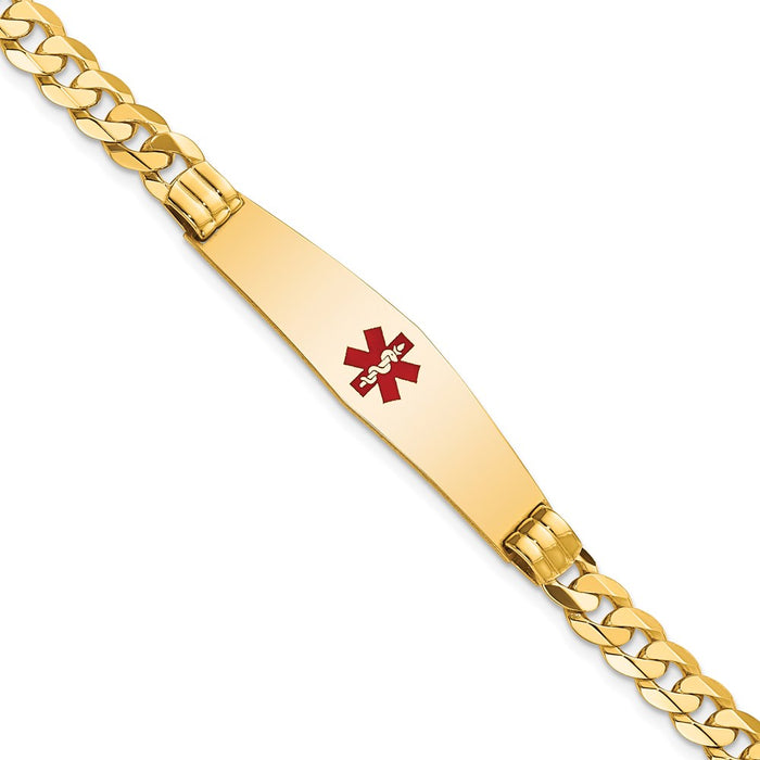 14K Medical Soft Diamond Shape Red Enamel Curb Link ID Bracelet