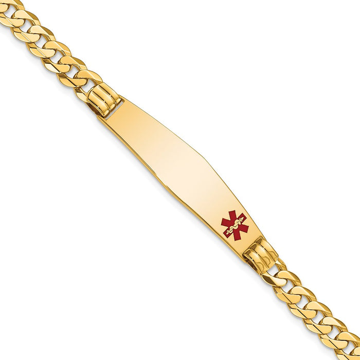 14K Medical Soft Diamond Shape Red Enamel Curb Link ID Bracelet