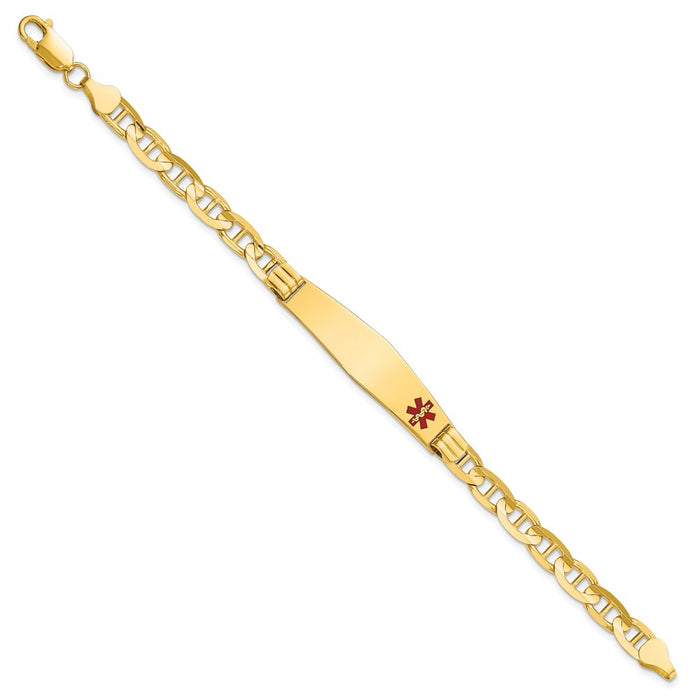 14K Medical Soft Diamond Shape Red Enamel Anchor Link ID Bracelet