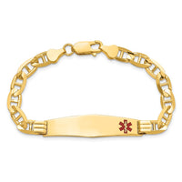 Thumbnail for 14K Medical Soft Diamond Shape Red Enamel Anchor Link ID Bracelet