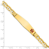 Thumbnail for 14K Medical Soft Diamond Shape Red Enamel Anchor Link ID Bracelet