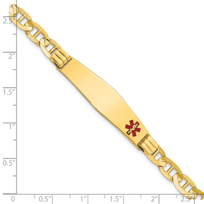 14K Medical Soft Diamond Shape Red Enamel Anchor Link ID Bracelet