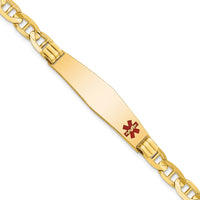 Thumbnail for 14K Medical Soft Diamond Shape Red Enamel Anchor Link ID Bracelet