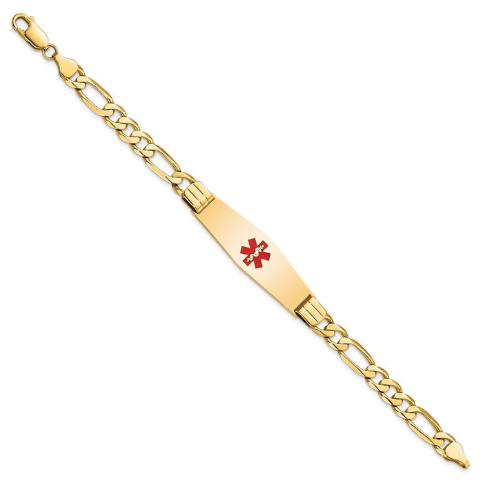 14K Medical Soft Diamond Shape Red Enamel Flat Figaro Link ID Bracelet